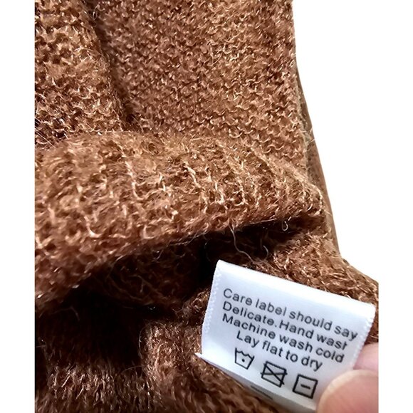 Brown Loose Knit Cardigan Sweater With Button Front & Balloon Sleeves By Cmoi - Picture 6 of 8